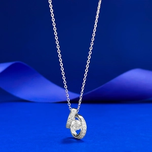 Collier Pendentif Coeur Rotatif en Argent Sterling 925 Collier Double Cercle Entrelacé de Strass pour Femme Bijoux Elégants