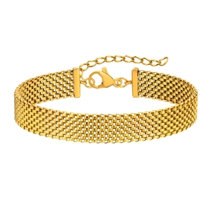 Poliertes Gold-Mesh-Armband aus Edelstahl mit verstellbarem Karabinerverschluss