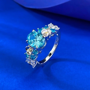 Luxurious S925 silver ring featuring a 2ct blue zircon hydrangea flower design