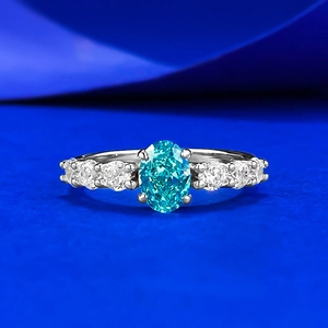 Bague en Argent Sterling 925 Ovale Bleu Paraïba avec Strass pour Femmes Mode Petit Frais Incrusté Style Zirconia