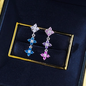 S925 silver drop earrings with multi-colored clover stones in a velvet box