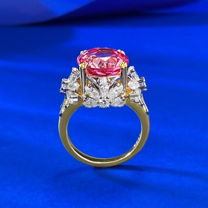 Luxurious S925 silver ring with 11x11 pink sapphire in a floral cluster setting