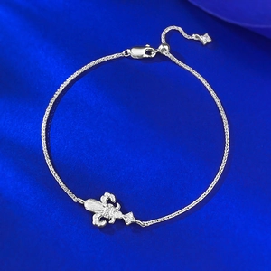 Vintage 925 Sterling Silver Fleur-de-lis Adjustable Bracelet For Women Inlaid Rhinestone Elegant Fashion Fine Jewelry Gift