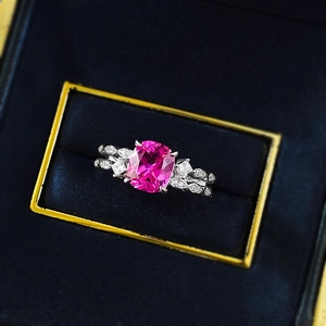 Luxurious S925 silver ring with cushion cut pink gemstone and white side diamonds