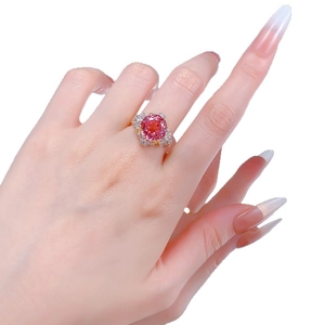Luxury S925 silver ring featuring a large pink sapphire lotus cut stone and diamonds