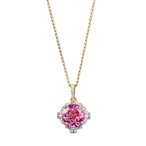 Pink lotus cut sapphire pendant in S925 silver setting with golden chain necklace