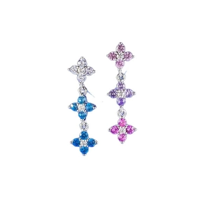 S925 silver drop earrings with colorful gradient four-leaf clover crystal charms