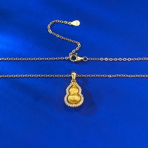 Collier pendentif calebasse rotative en argent S925 doré avec zircons blancs brillants