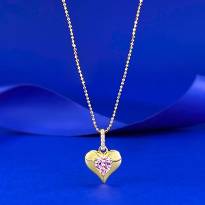 Collana con Pendente a Cuore Rosa in Argento Sterling 925 Strass Placcata Oro Stile di Lusso Moda Pendolare Gioielli per Donna