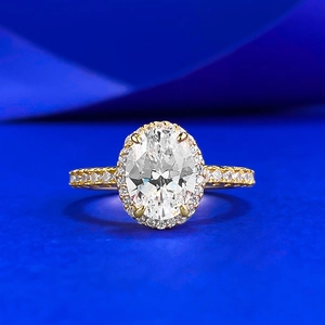 Elegant 925 Sterling Silver Oval Cut Rhinestone Halo Ring Gold Plated Luxury Fashion Engagement Jewelry For Women