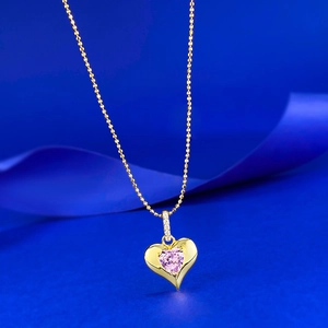 Lussuosa collana cuore in argento S925 con zaffiro rosa e placcatura a catena d'oro