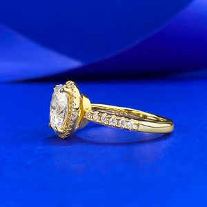 Elegant 18k gold plated S925 sterling silver ring with oval white diamond centerpiece