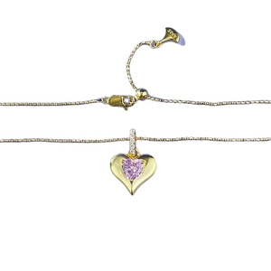 Elegante collana a cuore in argento S925 placcato oro con zircone rosa ciliegia