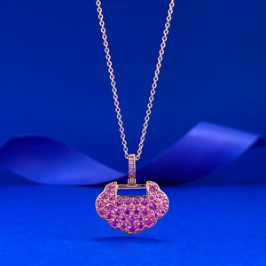 Collier Pendentif Verrou Ruyi en Argent Sterling S925 Zircone Rouge Plaqué Or Rose Bijoux Style Chinois Traditionnel Femme