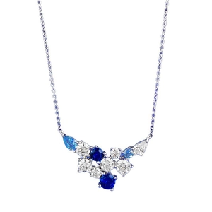 S925 Sterling silver necklace with clusters of sparkling blue and white diamonds