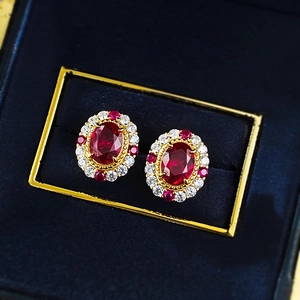 Boucles d'oreilles luxe en argent S925 avec rubis ovale rouge sang de pigeon