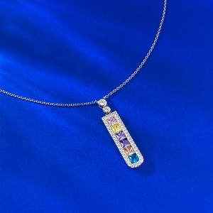 Exquisite S925 silver rainbow pendant necklace with colorful gems and sparkling zircon