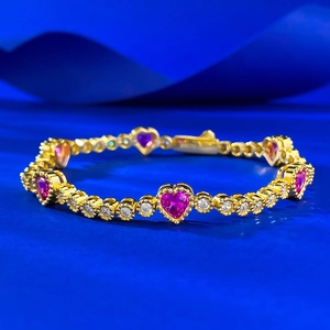 Elegant 925 Sterling Silver Heart Bracelet For Women Gold Plated Pink Rhinestone Inlaid Daily Fashion Romantic Jewelry Gift
