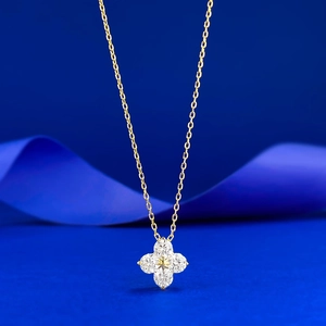 925 Sterling Silver Four Leaf Clover Pendant Necklace Elegant Gold Plated Rhinestone Clavicle Chain Jewelry For Women Gift