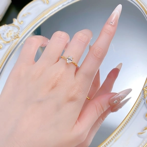 Classic gold S925 silver ring with a 1-carat oval diamond set in a four-prong mount
