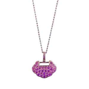 Collier pendentif Ruyi en argent S925 doré rose avec pierres en zircone violette