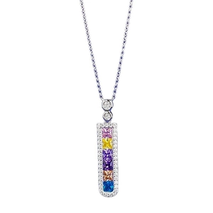 Elegant S925 silver rainbow pendant necklace with five colorful square gemstones