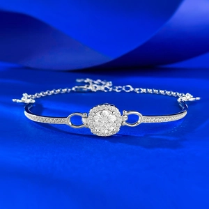 S925 Sterling Silber Moissanit Armband Für Damen Rund Halo Eingelegt Verstellbare Kette Armband Glänzend Schmuck Mit Geschenkbox