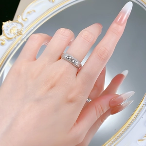 Detailed view of an S925 silver wide band ring with crushed ice zircon stones