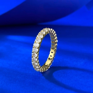 925 Sterling Silver Eternity Ring For Women Full Circle Inlaid Rhinestone Gold Silver Plated Band Ring Wedding Jewelry