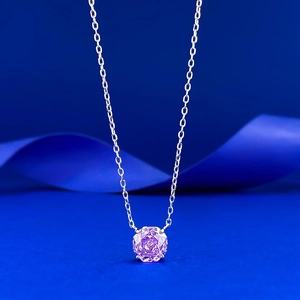 Exquisite S925 silver necklace featuring a 2.5 carat rose-cut pink purple gemstone pendant
