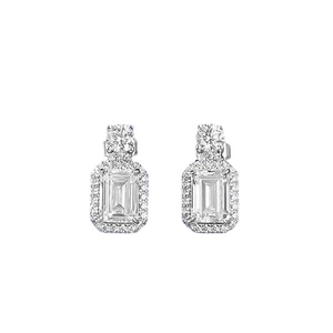Boucles d'oreilles en argent S925 avec halo taille émeraude et accents brillants