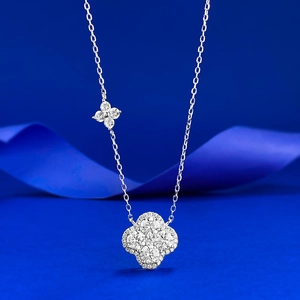 925 Sterling Silver Moissanite Clover Pendant Necklace For Women Luxury Pave Moissanite Double Clover Jewelry Anniversary Gift