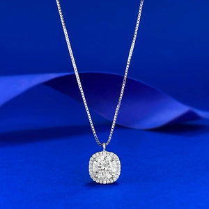 925 Sterling Silver Moissanite Pendant Necklace Round Halo Setting Box Chain For Women Classic Fashion Jewelry Gift