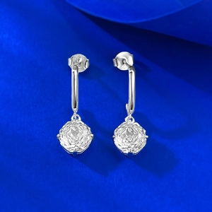 Classic S925 sterling silver earrings with 8x8mm octagonal cut sparkling cubic zirconia