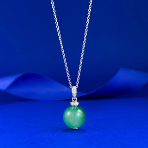 925 Sterling Silver African Green Bead Pendant Necklace Elegant Rhinestone Inlaid Round Gemstone Chain Jewelry For Women