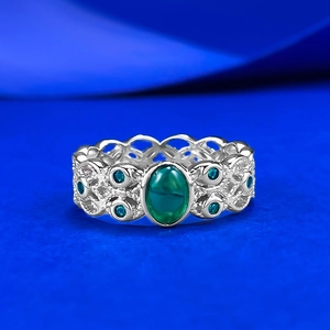 Anello in Argento Sterling 925 Vintage con Strass Verde per Donna Lussuoso Pizzo Traforato Geometrico Gioiello da Banchetto