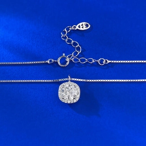 Classic S925 silver Moissanite pendant necklace with box chain and round halo design