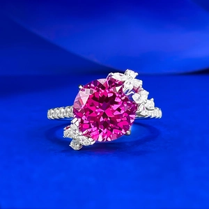 Luxury 925 Sterling Silver Ring Rose Red Lotus Cut Rhinestone Butterfly Design Luxurious Finger Ring For Women Party Jewelry