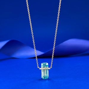 925 Sterling Silver Blue Stone Rectangle Pendant Necklace Gold Plated Rhinestone Inlaid Geometric Chain Jewelry For Women