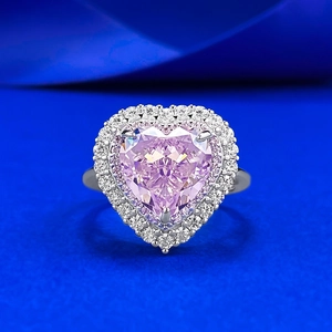Anello in Argento Sterling 925 con Strass a Cuore Rosa per Donna Elegante Doppio Halo Stile Principessa Gioielli di Moda Regalo di Anniversario