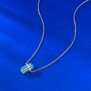 Exquisite S925 silver necklace with rectangular blue topaz and sparkling zircon accents