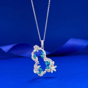 Collana con Ciondolo a Forma di Zucca Cava in Argento Sterling 925 per Donna Gioielli con Strass Bianchi e Pietre Preziose Blu