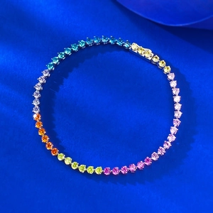 Bracelet Tennis Arc-en-ciel en Argent Sterling 925 pour Femme Multicolore Strass Dégradé Incrusté Bracelet à Maillons Bijoux