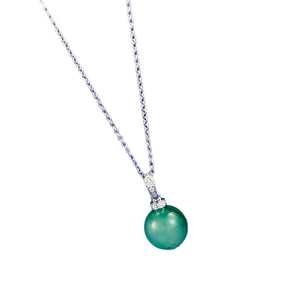 Elegant 12mm green bead necklace in S925 silver with a sparkling crystal-set pendant