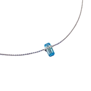 S925 silver necklace featuring a rectangular blue topaz pendant with sparkling accents