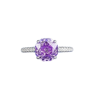 S925 silver wedding ring with 2.5 carat square purple stone and textured band