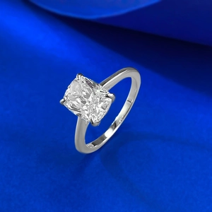 Macro shot of cushion cut gemstone with S925 sterling silver hallmark on the ring band