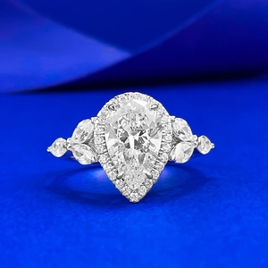 Bague Halo en Argent Sterling 925 avec Strass Taille Poire Élégante Bague de Fiançailles Goutte d'Eau Femme Bijoux Mode