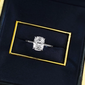 Classic cushion cut S925 sterling silver ring in a luxury velvet jewelry gift box