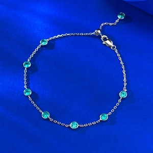 925 Sterling Silver Paraiba Green Bubble Bracelet For Women Bezel Setting Rhinestone Inlaid Adjustable Chain Fashion Commuter Jewelry